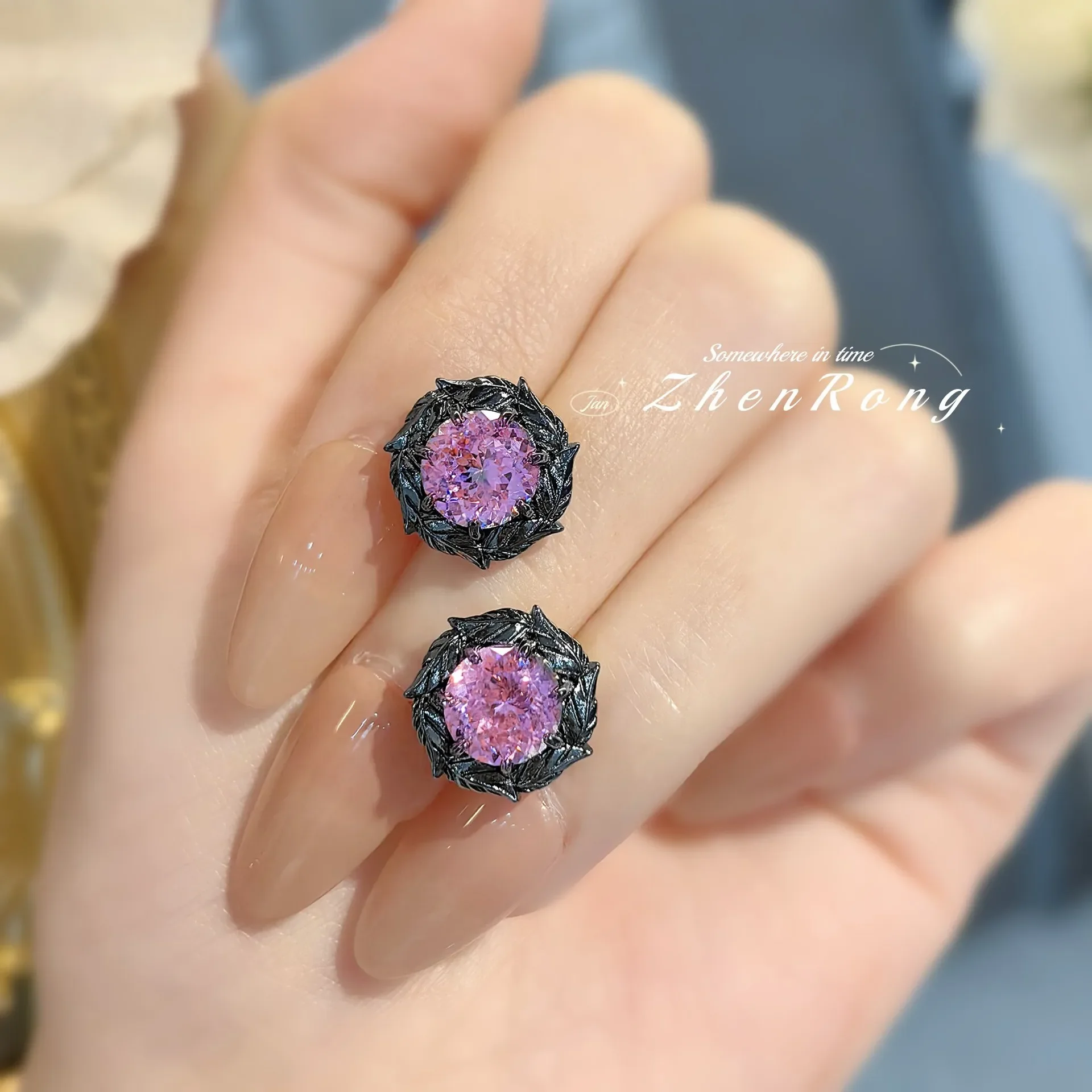925 Sterling Silver Jewelry Set Ring Earrings Necklace Light Luxury Rose Purple High Carbon Diamond Morganite Treasure