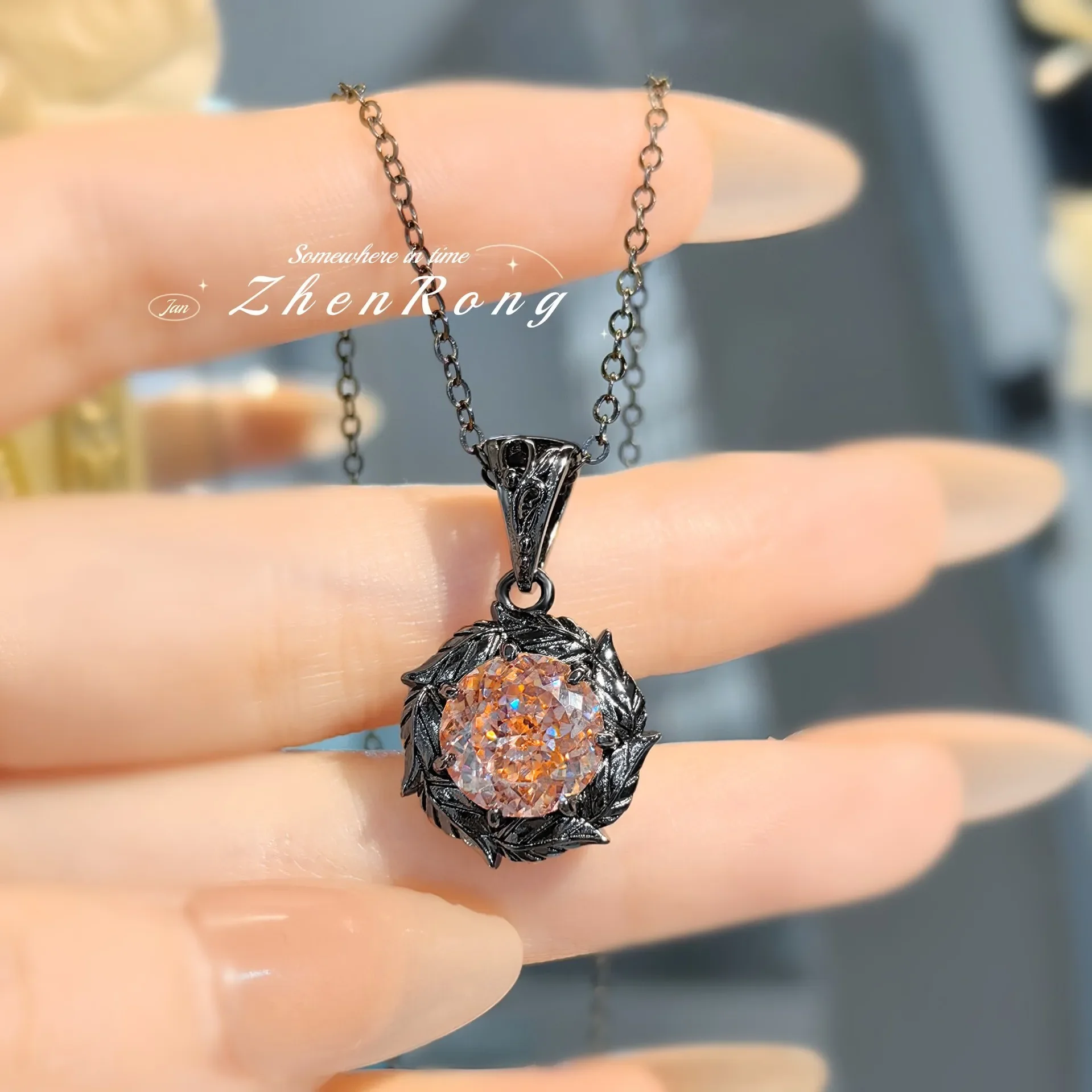 925 Sterling Silver Jewelry Set Ring Earrings Necklace Light Luxury Rose Purple High Carbon Diamond Morganite Treasure