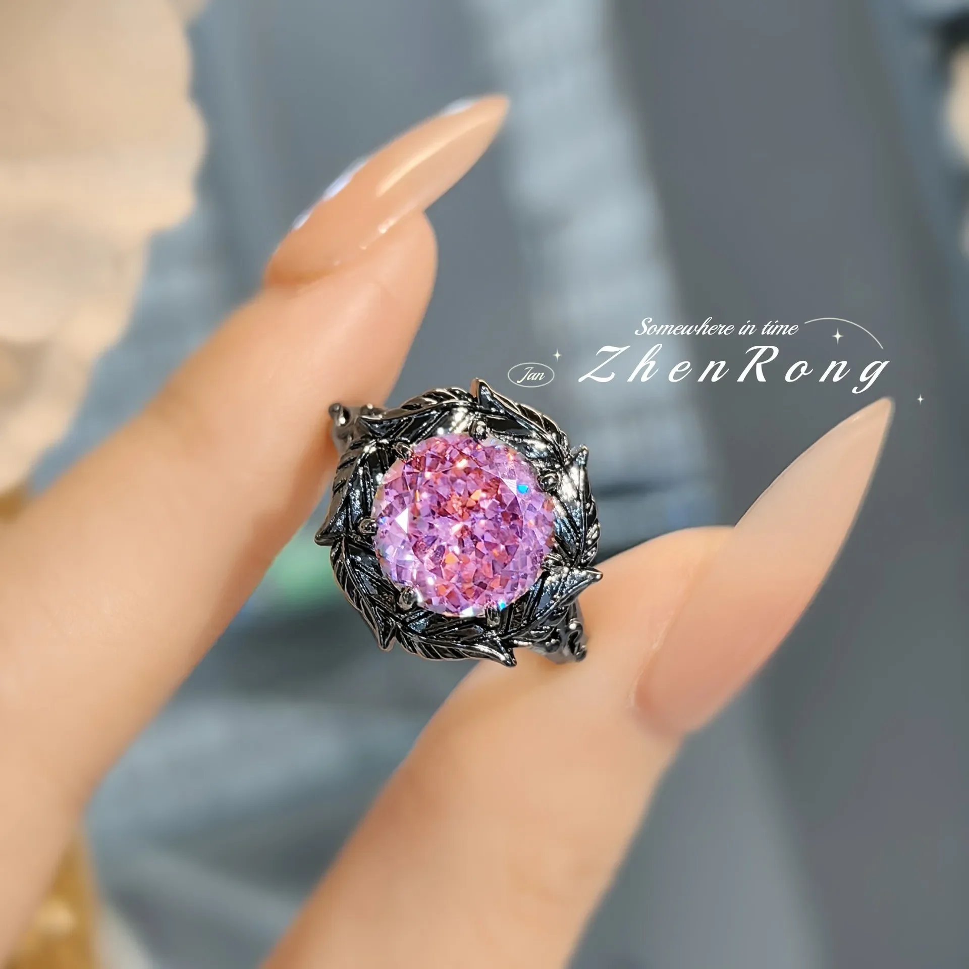925 Sterling Silver Jewelry Set Ring Earrings Necklace Light Luxury Rose Purple High Carbon Diamond Morganite Treasure