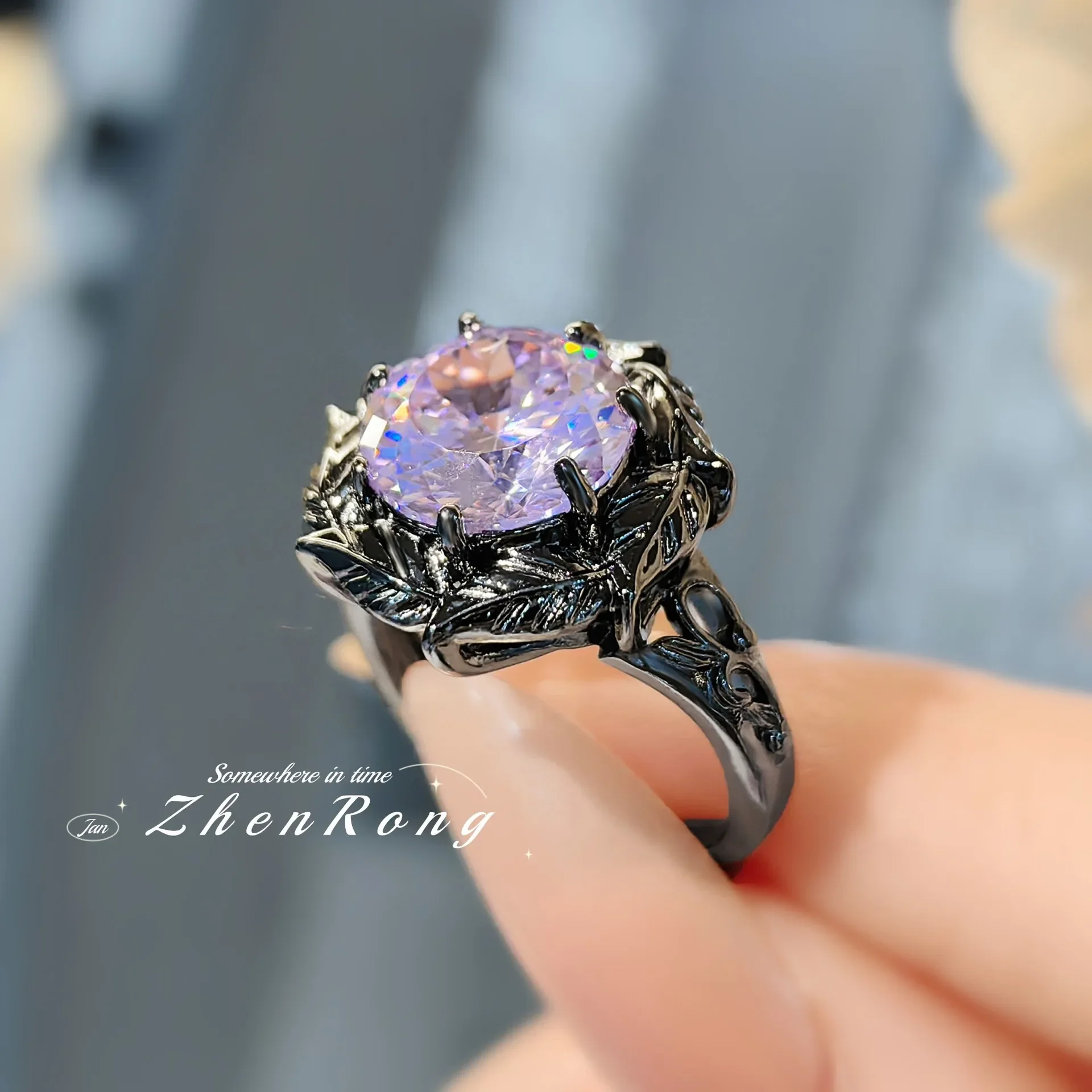 925 Sterling Silver Jewelry Set Ring Earrings Necklace Light Luxury Rose Purple High Carbon Diamond Morganite Treasure