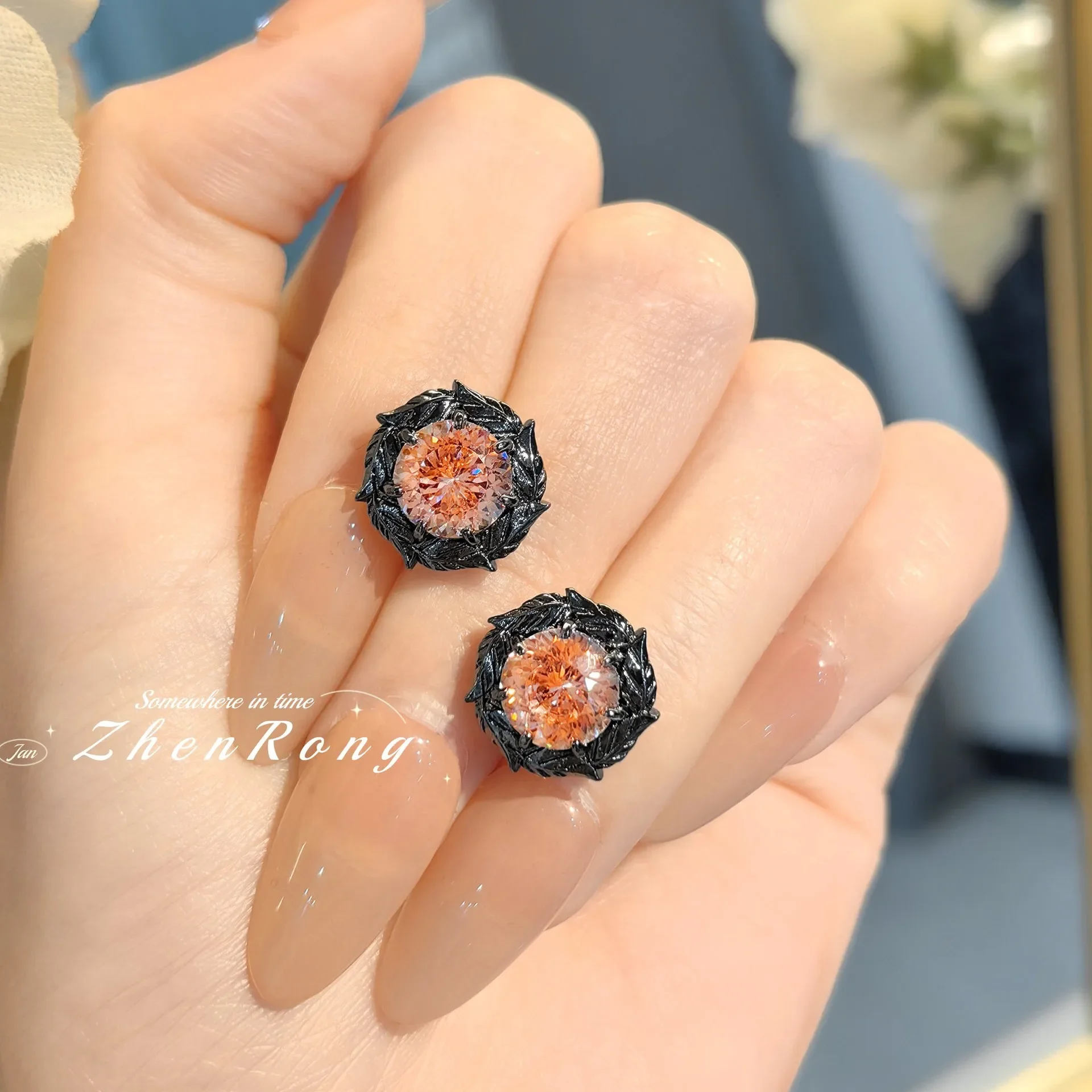 925 Sterling Silver Jewelry Set Ring Earrings Necklace Light Luxury Rose Purple High Carbon Diamond Morganite Treasure