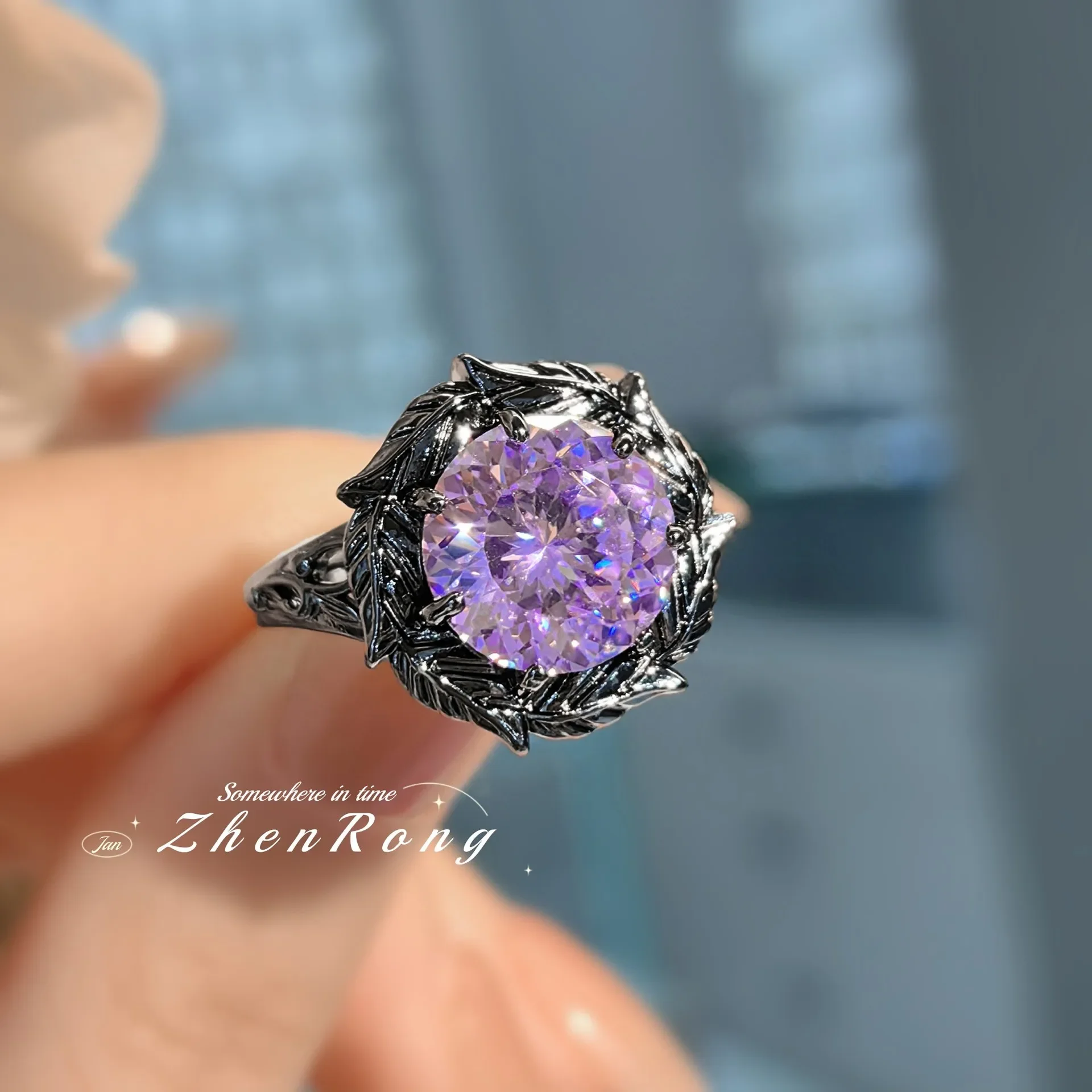 925 Sterling Silver Jewelry Set Ring Earrings Necklace Light Luxury Rose Purple High Carbon Diamond Morganite Treasure
