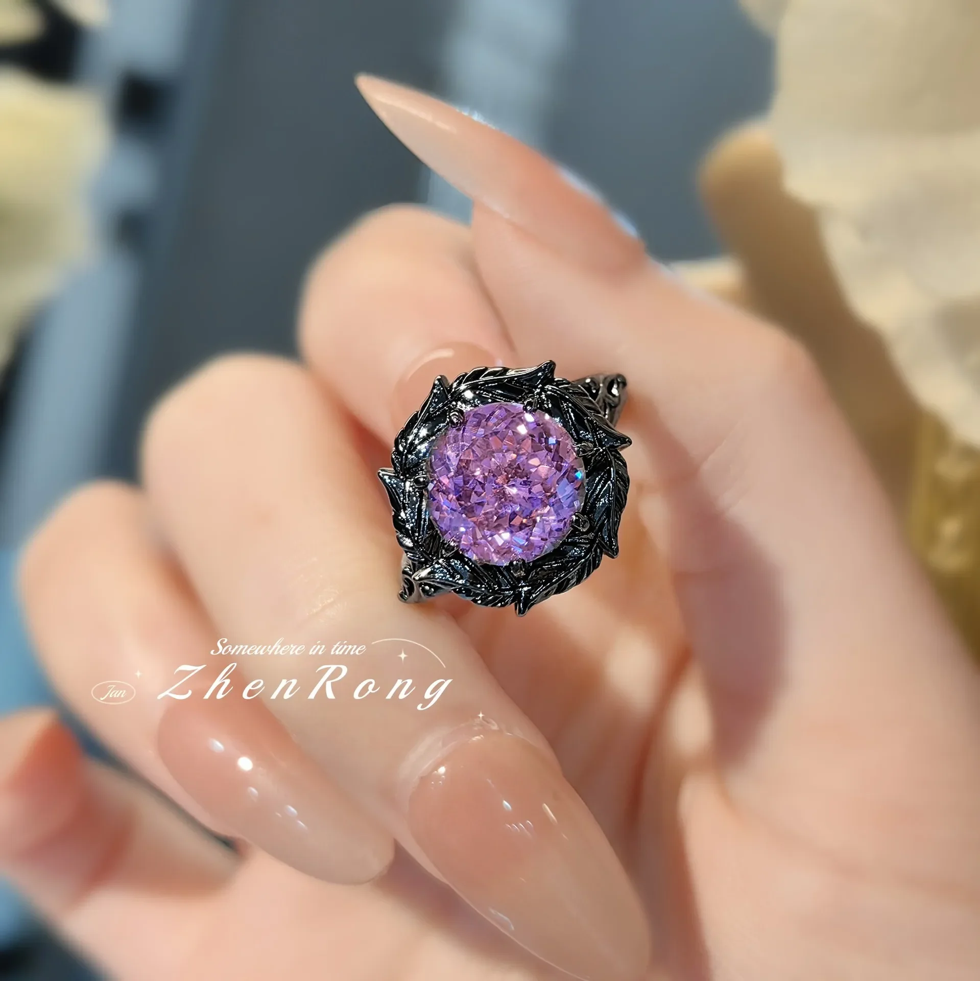 925 Sterling Silver Jewelry Set Ring Earrings Necklace Light Luxury Rose Purple High Carbon Diamond Morganite Treasure