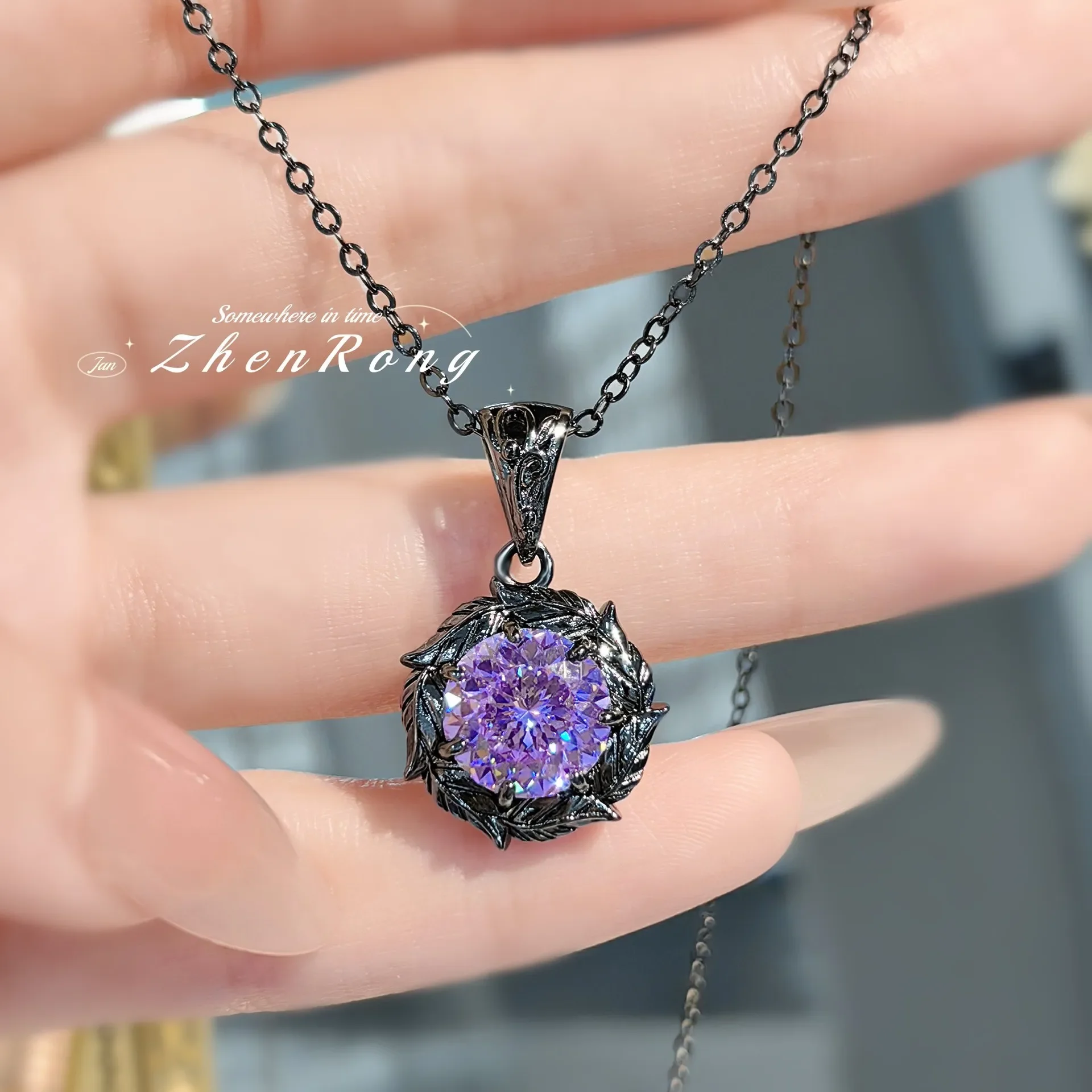 925 Sterling Silver Jewelry Set Ring Earrings Necklace Light Luxury Rose Purple High Carbon Diamond Morganite Treasure