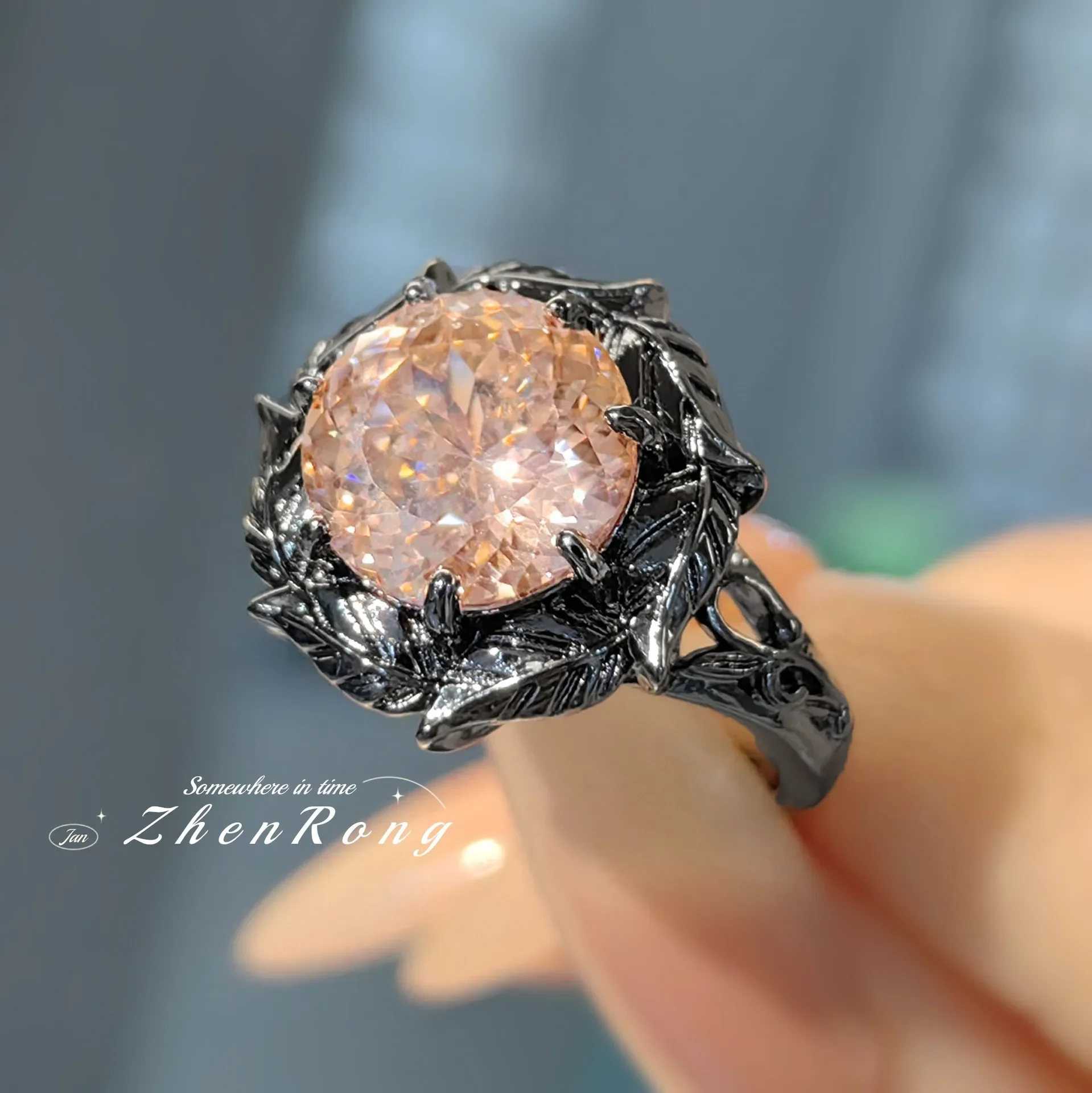 925 Sterling Silver Jewelry Set Ring Earrings Necklace Light Luxury Rose Purple High Carbon Diamond Morganite Treasure