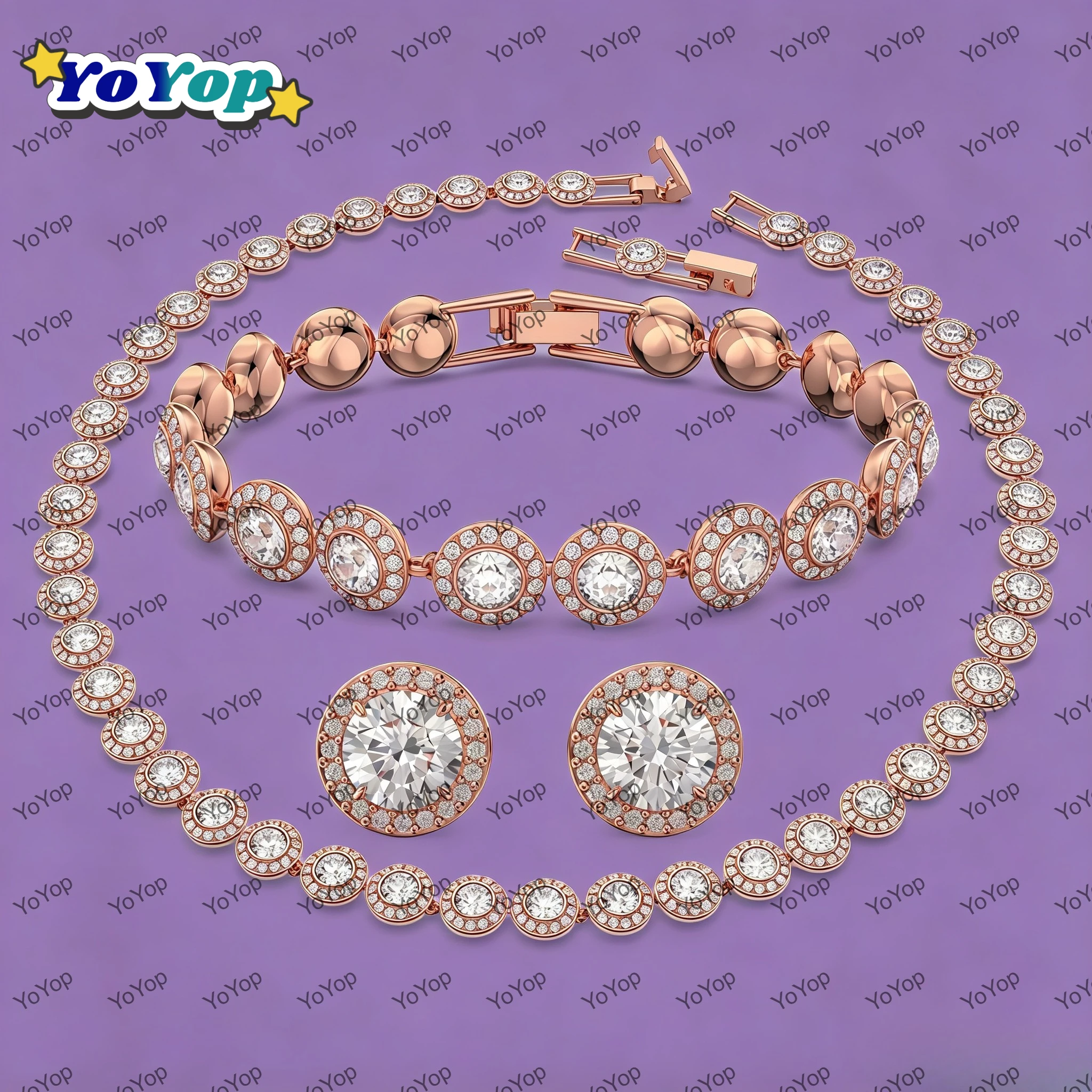 Best Seller 2026  Original Crystal  Round  Jewelry Set,Necklace Earring Bangle,Light luxury Elegant High-end Wedding Jewelry Set