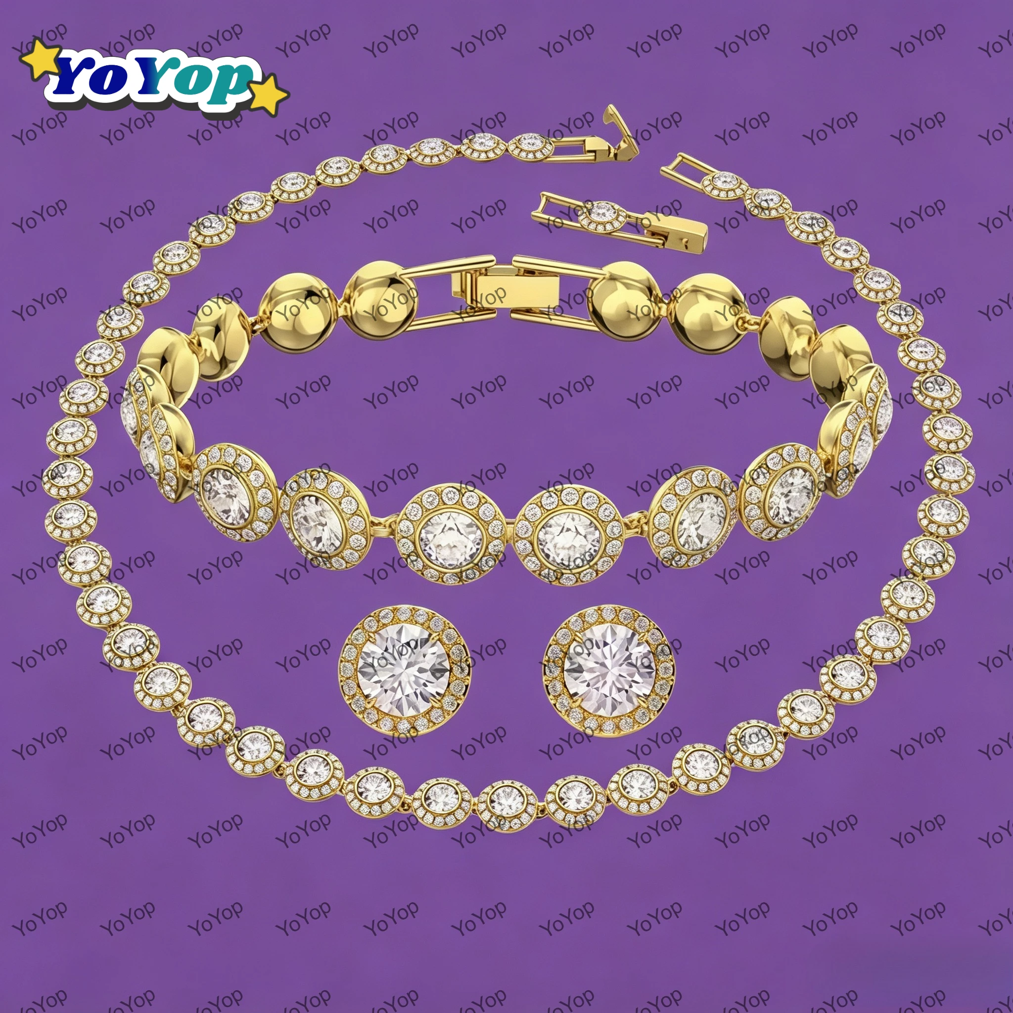 Best Seller 2026  Original Crystal  Round  Jewelry Set,Necklace Earring Bangle,Light luxury Elegant High-end Wedding Jewelry Set