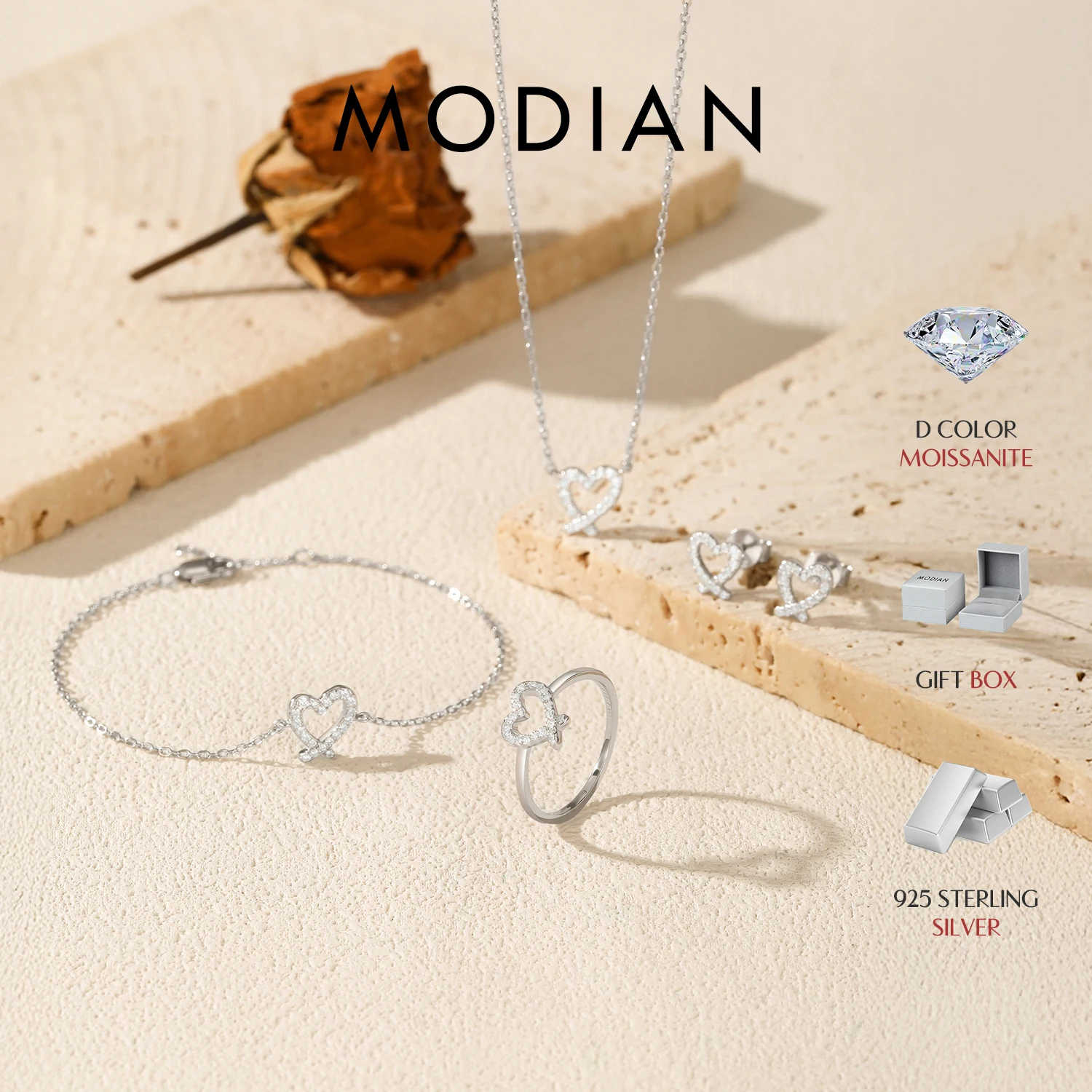 MODIAN Sparkle Moissanite Sets 925 Sterling Silver Sweet Irregular Heart Earrings Ring Bracelet Necklace For Women Jewelry Sets MODIAN Sparkle Moissanite Sets 925 Sterling Silver Sweet Irregular Heart Earrings Ring Bracelet Necklace For Women Jewelry Sets