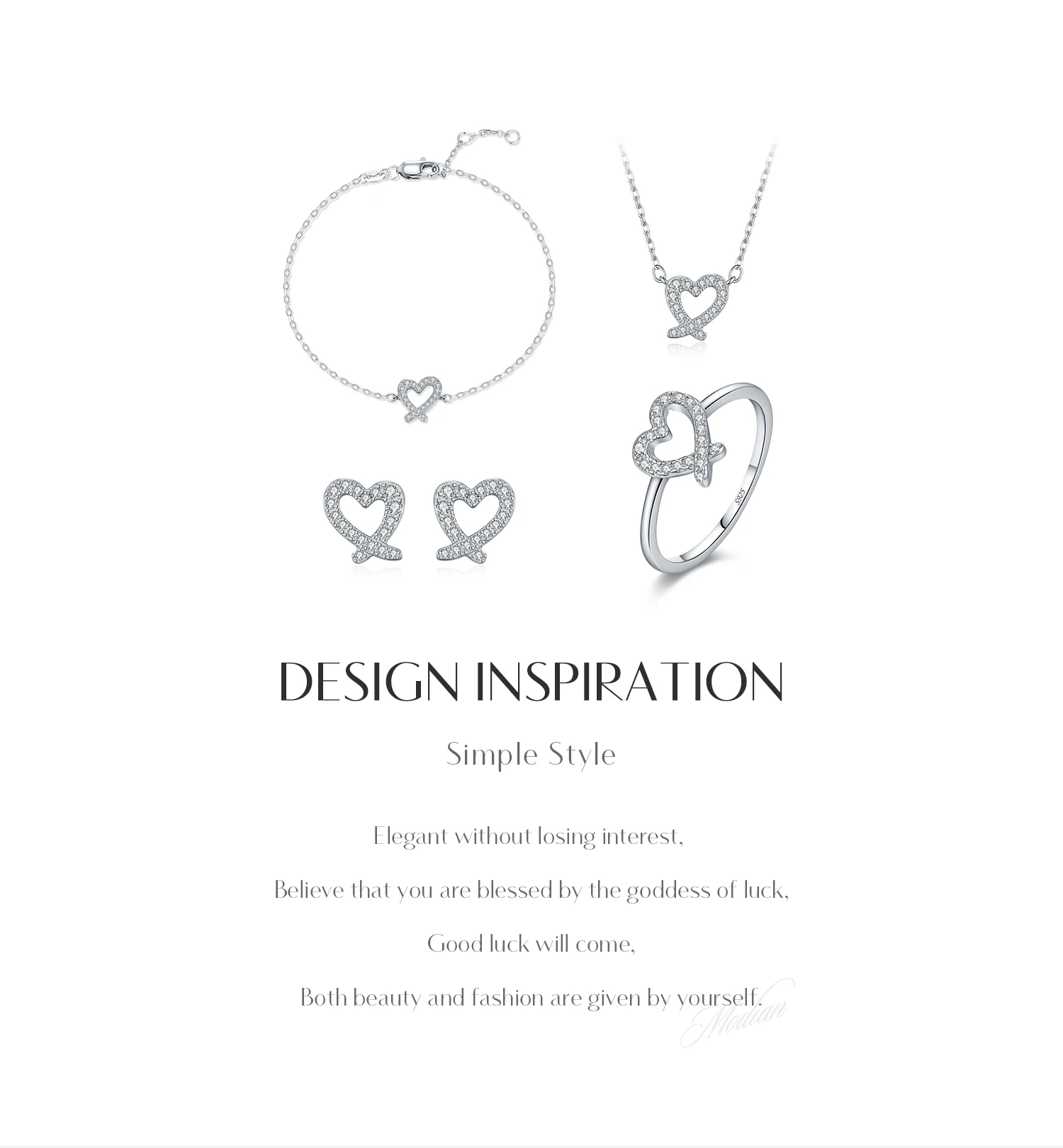 MODIAN Sparkle Moissanite Sets 925 Sterling Silver Sweet Irregular Heart Earrings Ring Bracelet Necklace For Women Jewelry Sets