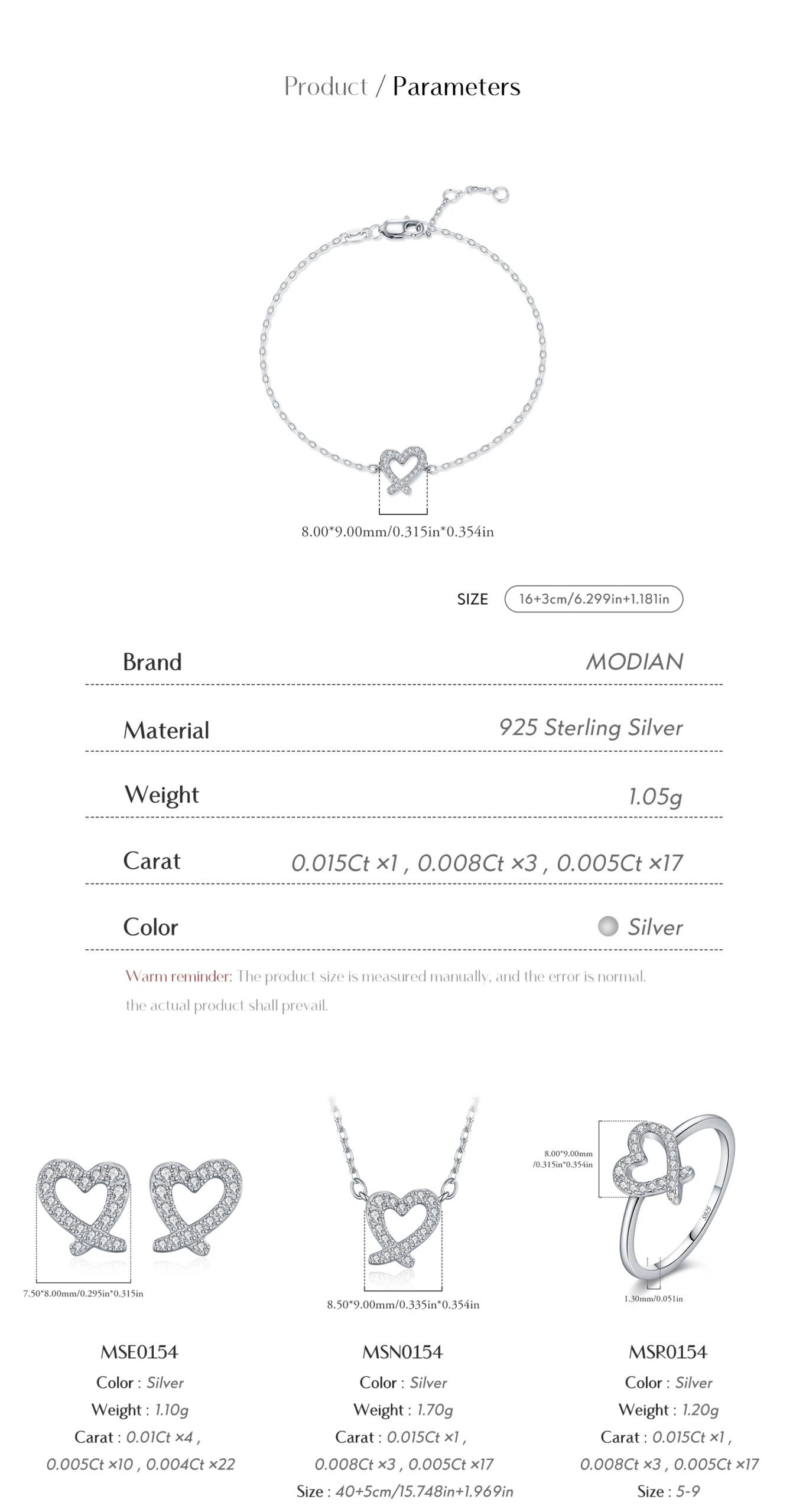 MODIAN Sparkle Moissanite Sets 925 Sterling Silver Sweet Irregular Heart Earrings Ring Bracelet Necklace For Women Jewelry Sets