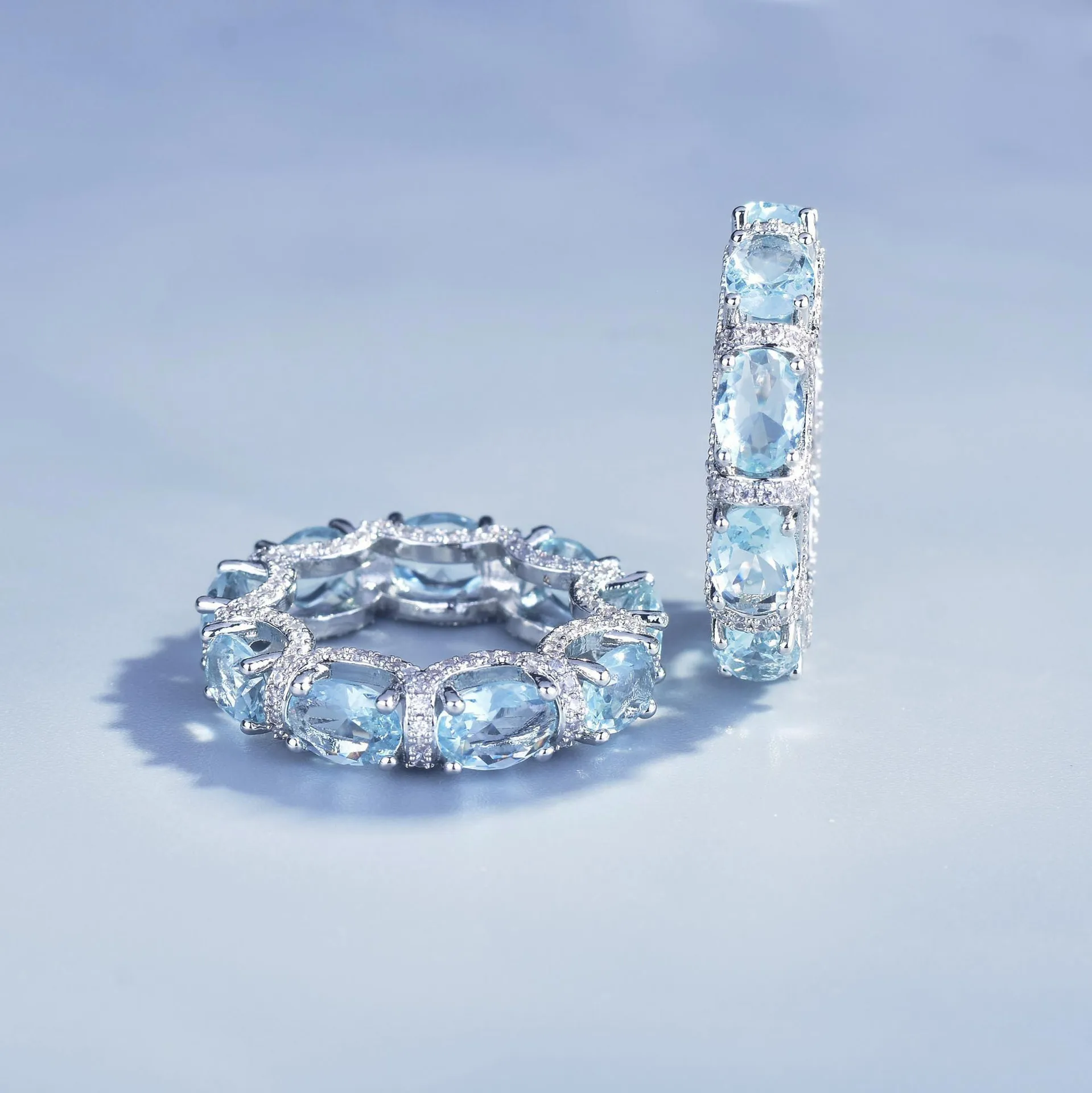 Fashion Jewelry Set for Women Round Aquamarine Bracelet Ring Sets Zircon Bridal Decoration Accessory Banquet Luxury Chain Gifts Fashion Jewelry Set for Women Round Aquamarine Bracelet Ring Sets Zircon Bridal Decoration Accessory Banquet Luxury Chain Gifts