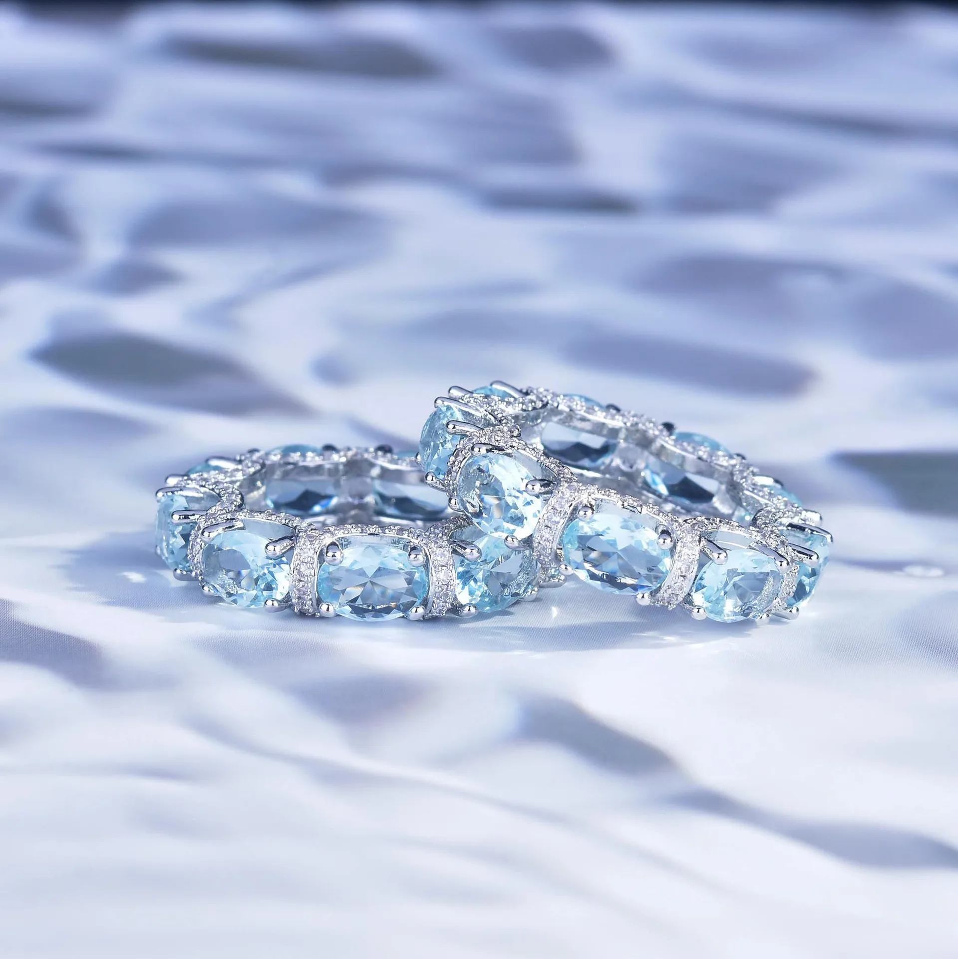 Fashion Jewelry Set for Women Round Aquamarine Bracelet Ring Sets Zircon Bridal Decoration Accessory Banquet Luxury Chain Gifts