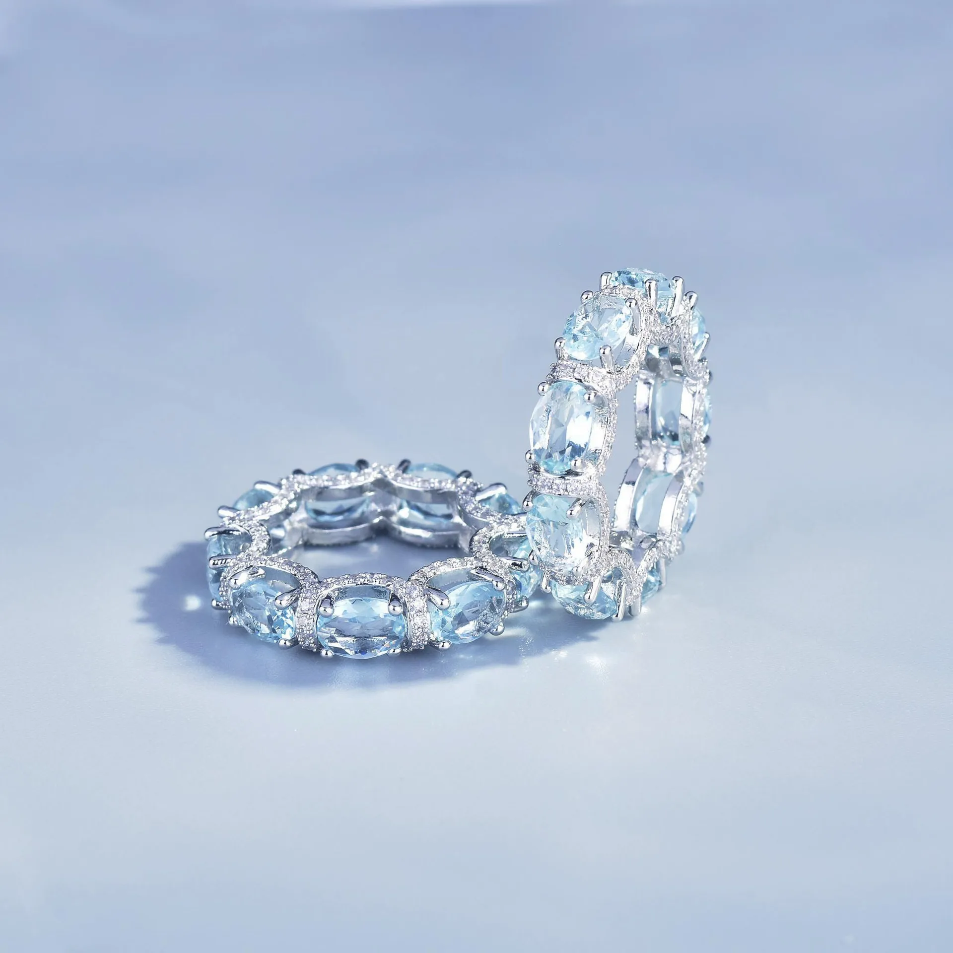 Fashion Jewelry Set for Women Round Aquamarine Bracelet Ring Sets Zircon Bridal Decoration Accessory Banquet Luxury Chain Gifts