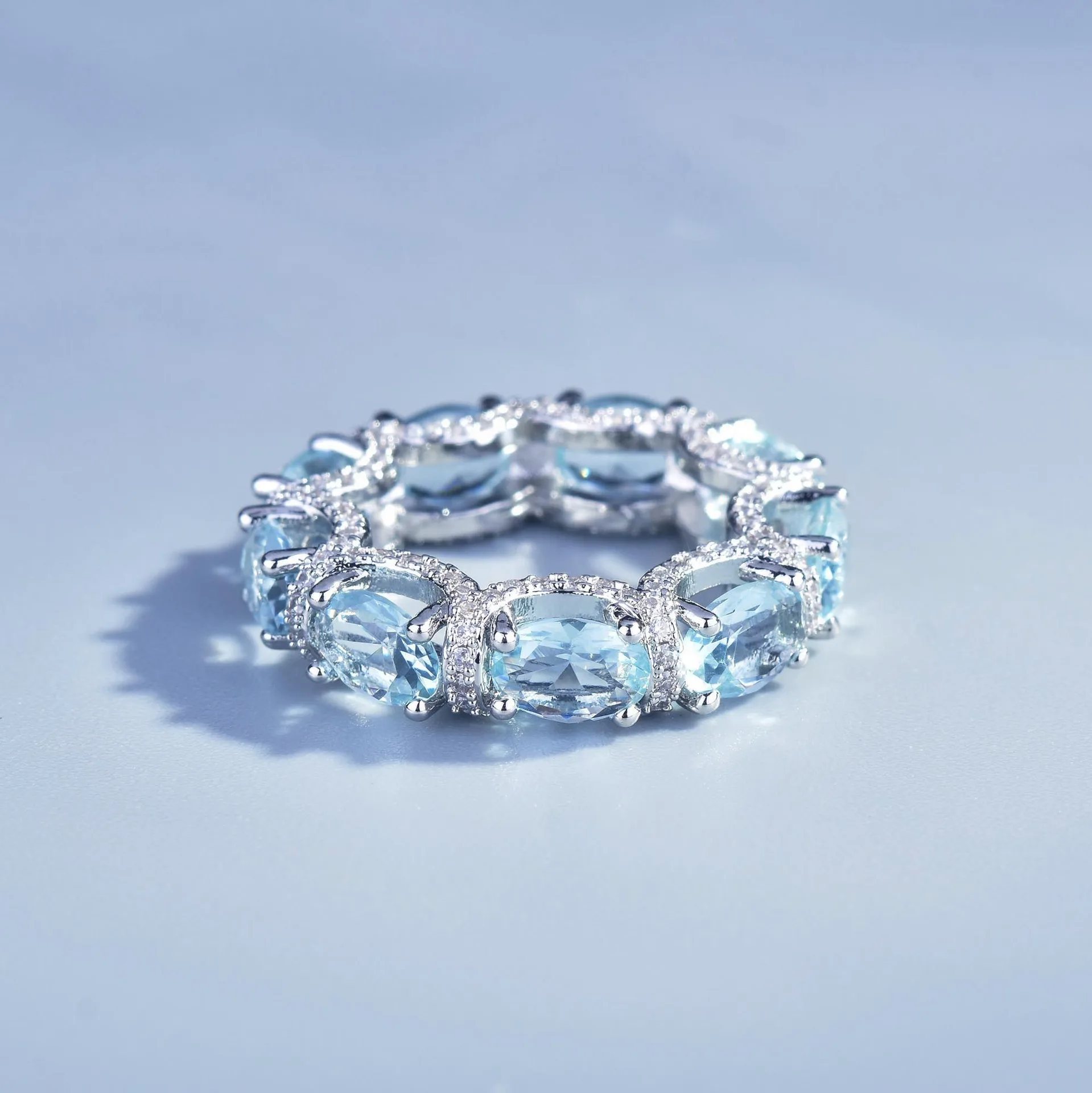 Fashion Jewelry Set for Women Round Aquamarine Bracelet Ring Sets Zircon Bridal Decoration Accessory Banquet Luxury Chain Gifts