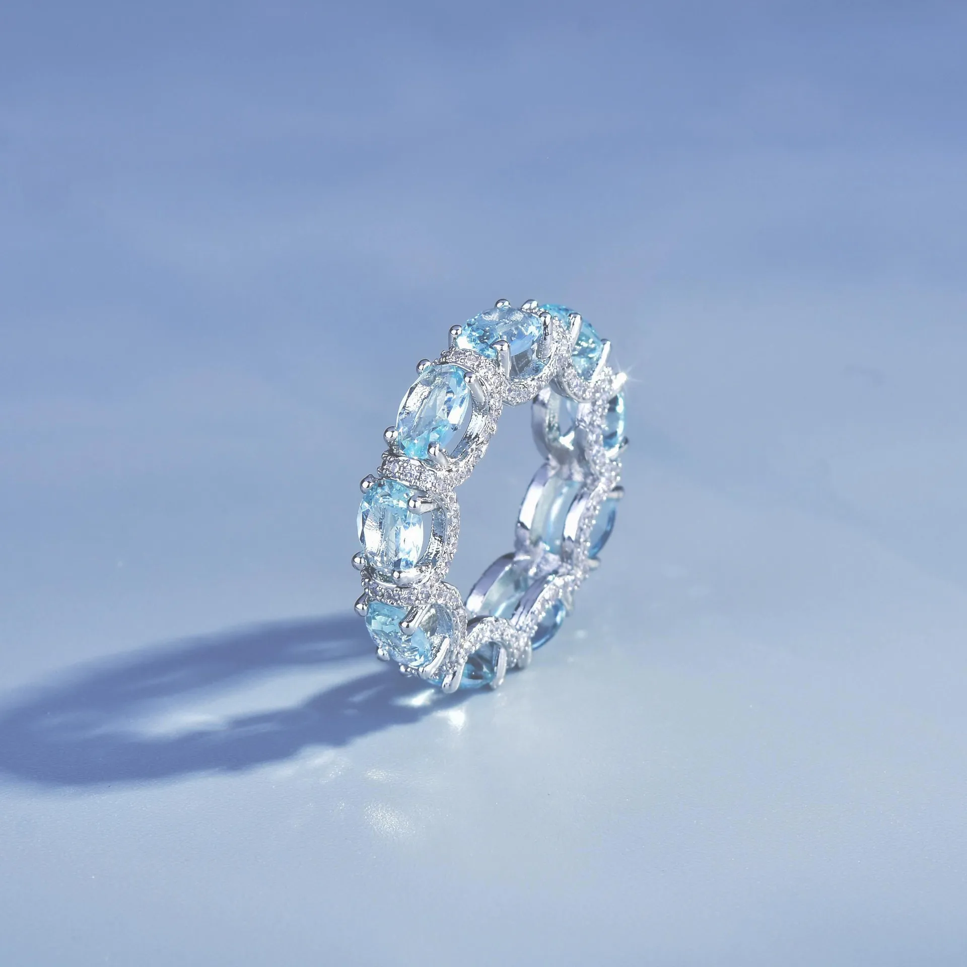 Fashion Jewelry Set for Women Round Aquamarine Bracelet Ring Sets Zircon Bridal Decoration Accessory Banquet Luxury Chain Gifts Fashion Jewelry Set for Women Round Aquamarine Bracelet Ring Sets Zircon Bridal Decoration Accessory Banquet Luxury Chain Gifts