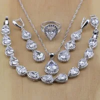 Water Drop Silver 925 Jewelry Red Ruby White Topaz Jewelry Sets Women Long Earrings/Pendant/Necklace/Rings/Bracelet Dropshipping