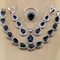 Water Drop Silver 925 Jewelry Red Ruby White Topaz Jewelry Sets Women Long Earrings/Pendant/Necklace/Rings/Bracelet Dropshipping