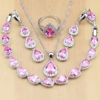 Water Drop Silver 925 Jewelry Red Ruby White Topaz Jewelry Sets Women Long Earrings/Pendant/Necklace/Rings/Bracelet Dropshipping