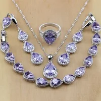 Water Drop Silver 925 Jewelry Red Ruby White Topaz Jewelry Sets Women Long Earrings/Pendant/Necklace/Rings/Bracelet Dropshipping