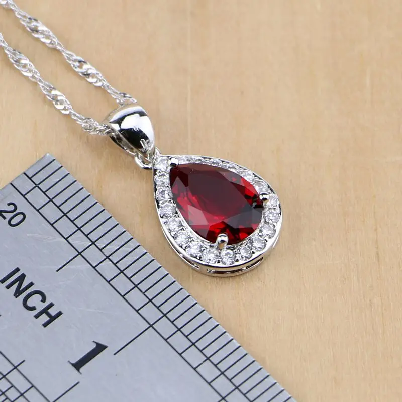 Water Drop Silver 925 Jewelry Red Ruby White Topaz Jewelry Sets Women Long Earrings/Pendant/Necklace/Rings/Bracelet Dropshipping Water Drop Silver 925 Jewelry Red Ruby White Topaz Jewelry Sets Women Long Earrings/Pendant/Necklace/Rings/Bracelet Dropshipping