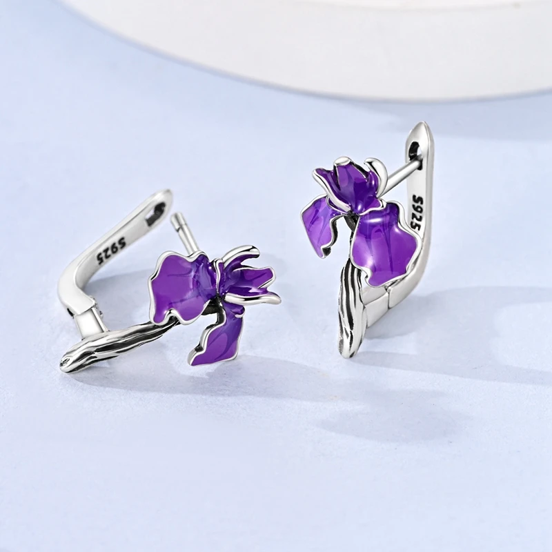 Original 925 Sterling Silver Irises Series Earrings Open Ring Bracelet Pendant Necklace For Women Jewelry Set Anniversary Gift