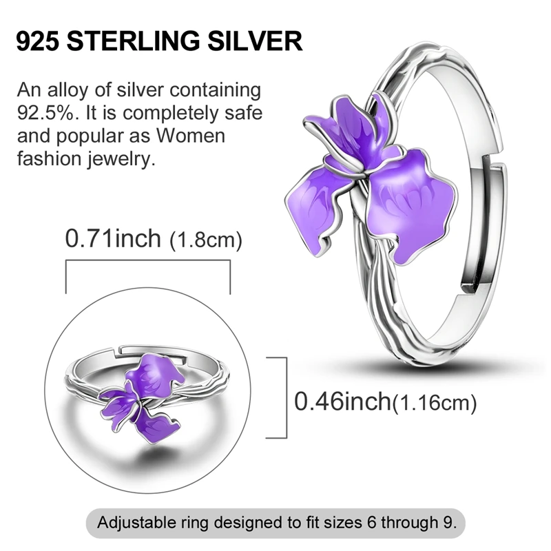 Original 925 Sterling Silver Irises Series Earrings Open Ring Bracelet Pendant Necklace For Women Jewelry Set Anniversary Gift