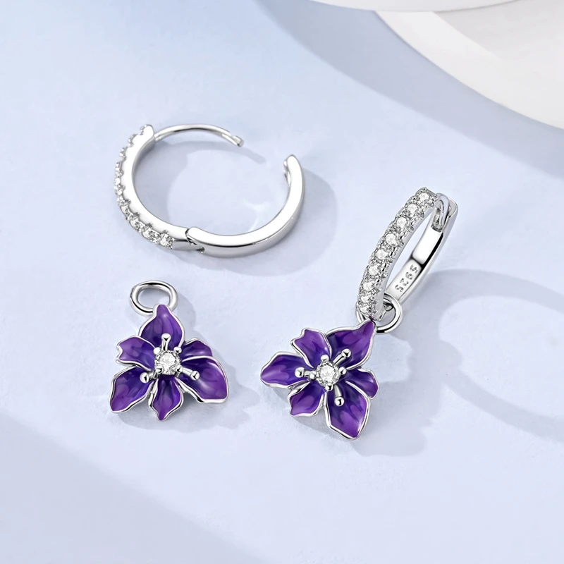 Original 925 Sterling Silver Irises Series Earrings Open Ring Bracelet Pendant Necklace For Women Jewelry Set Anniversary Gift
