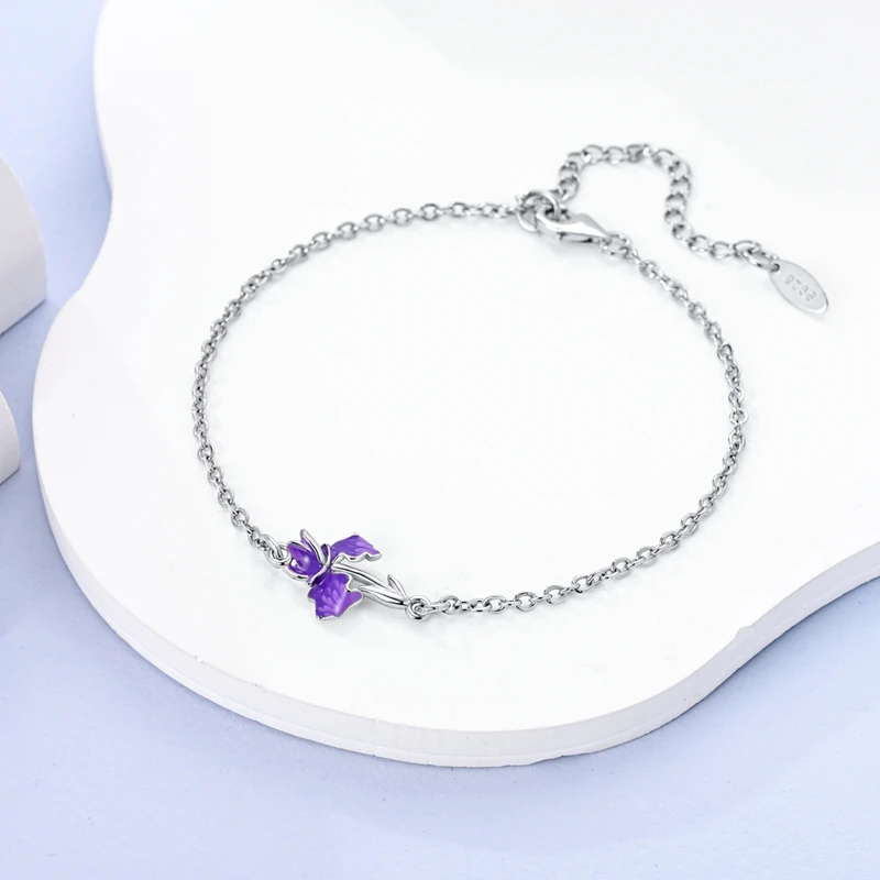 Original 925 Sterling Silver Irises Series Earrings Open Ring Bracelet Pendant Necklace For Women Jewelry Set Anniversary Gift