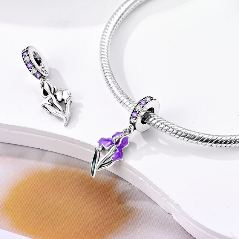 Original 925 Sterling Silver Irises Series Earrings Open Ring Bracelet Pendant Necklace For Women Jewelry Set Anniversary Gift