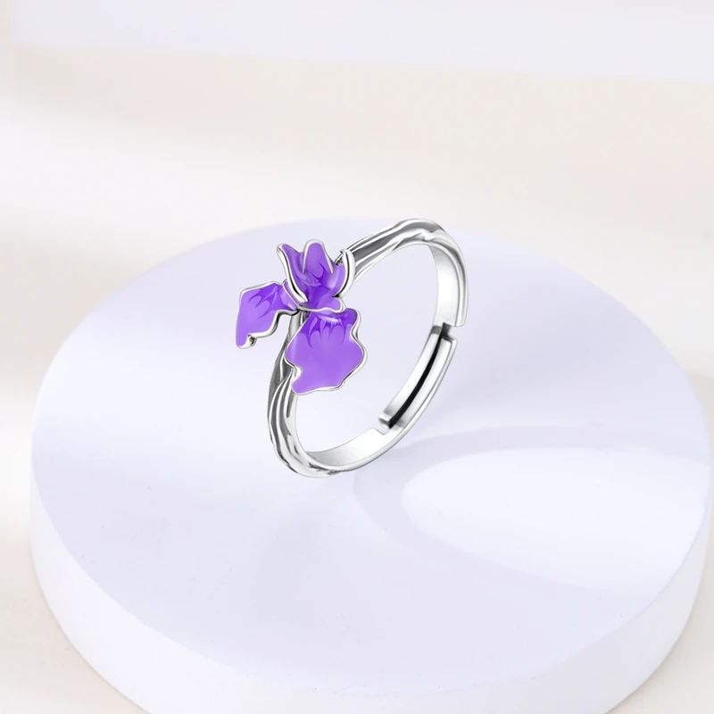 Original 925 Sterling Silver Irises Series Earrings Open Ring Bracelet Pendant Necklace For Women Jewelry Set Anniversary Gift
