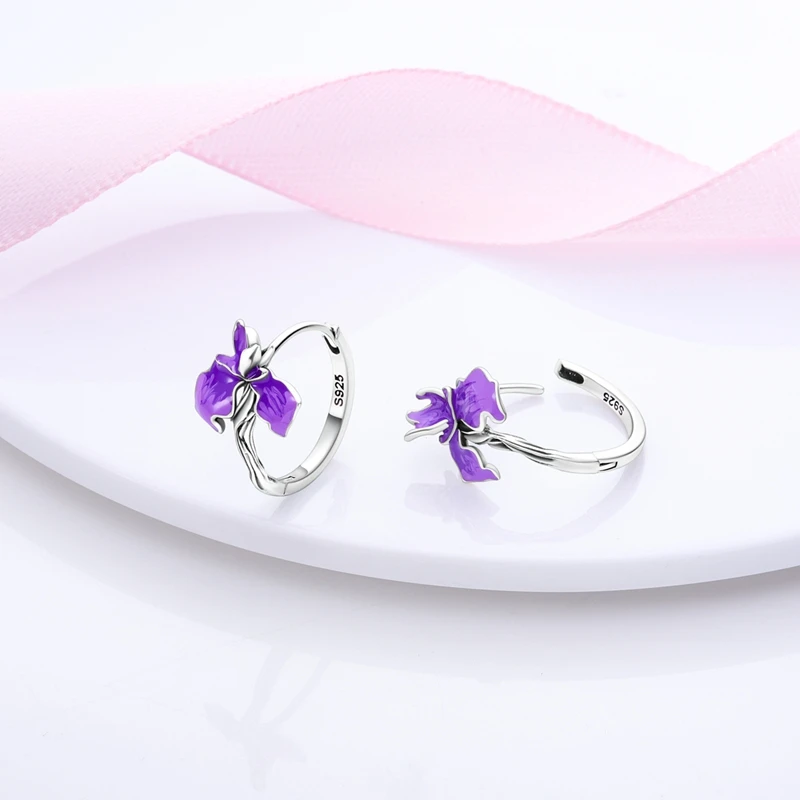 Original 925 Sterling Silver Irises Series Earrings Open Ring Bracelet Pendant Necklace For Women Jewelry Set Anniversary Gift