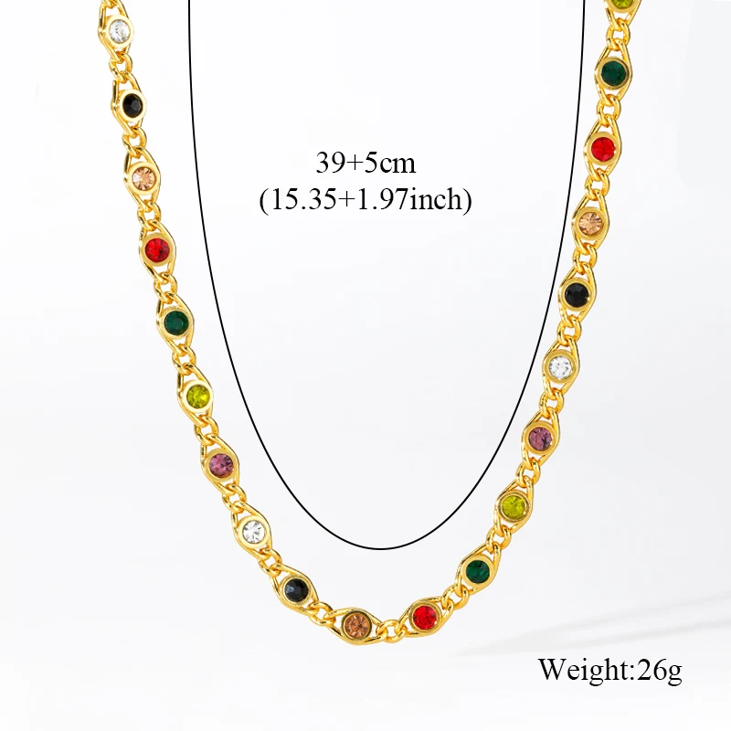 EILIECK 316L Stainless Steel Metal Colored Zircon Chain Necklace Bracelet Set For Women Fashion Statement Waterproof Jewelry