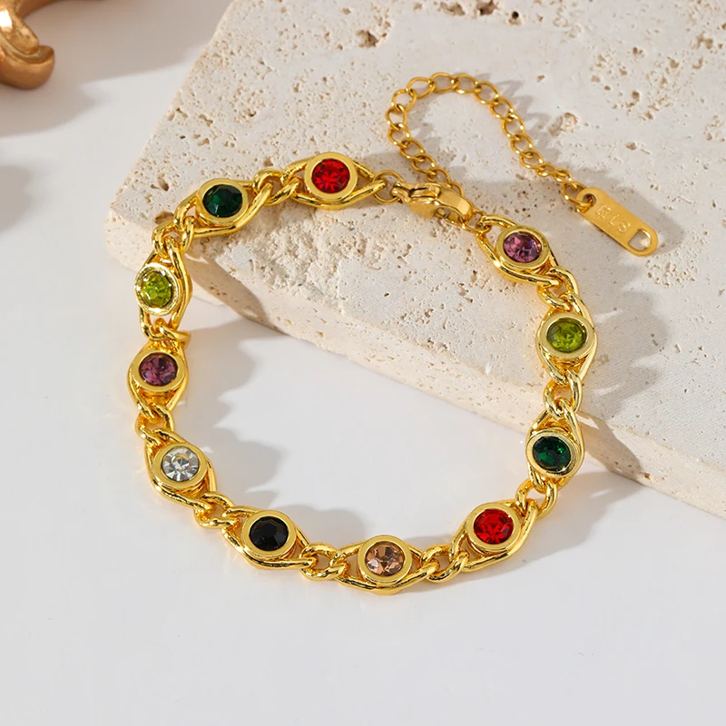 EILIECK 316L Stainless Steel Metal Colored Zircon Chain Necklace Bracelet Set For Women Fashion Statement Waterproof Jewelry
