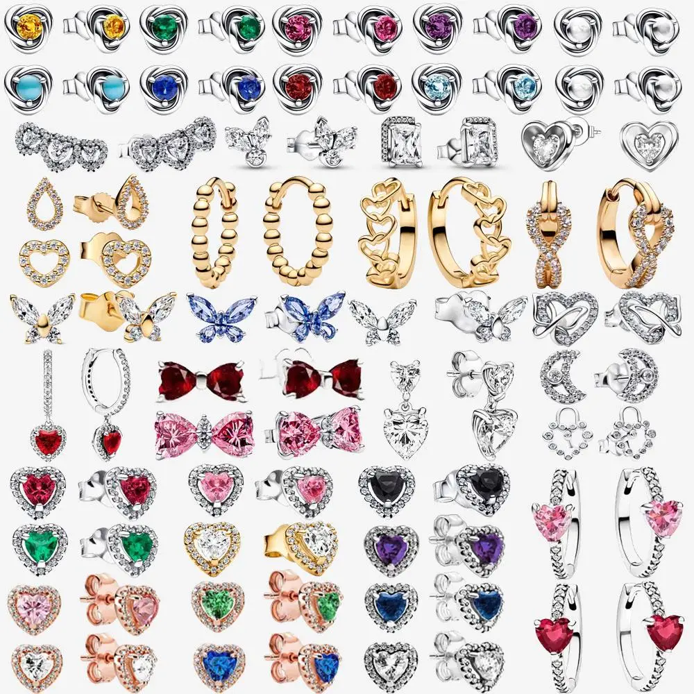 925 Sterling Silver Stud Earrings Style CZ Paved Heart Butterfly Bow Earrings plata de ley For Women Daily Wear Jewelry Gift