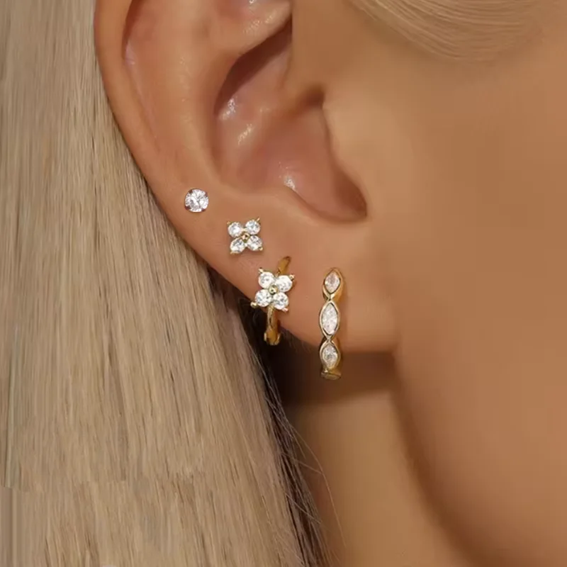 4PCS Zircon Heart Moon Flower Small Hoop Earrings Set For Women Stainless Steel Huggies Pendant Piercing Earrings Jewelry Aretes 4PCS Zircon Heart Moon Flower Small Hoop Earrings Set For Women Stainless Steel Huggies Pendant Piercing Earrings Jewelry Aretes