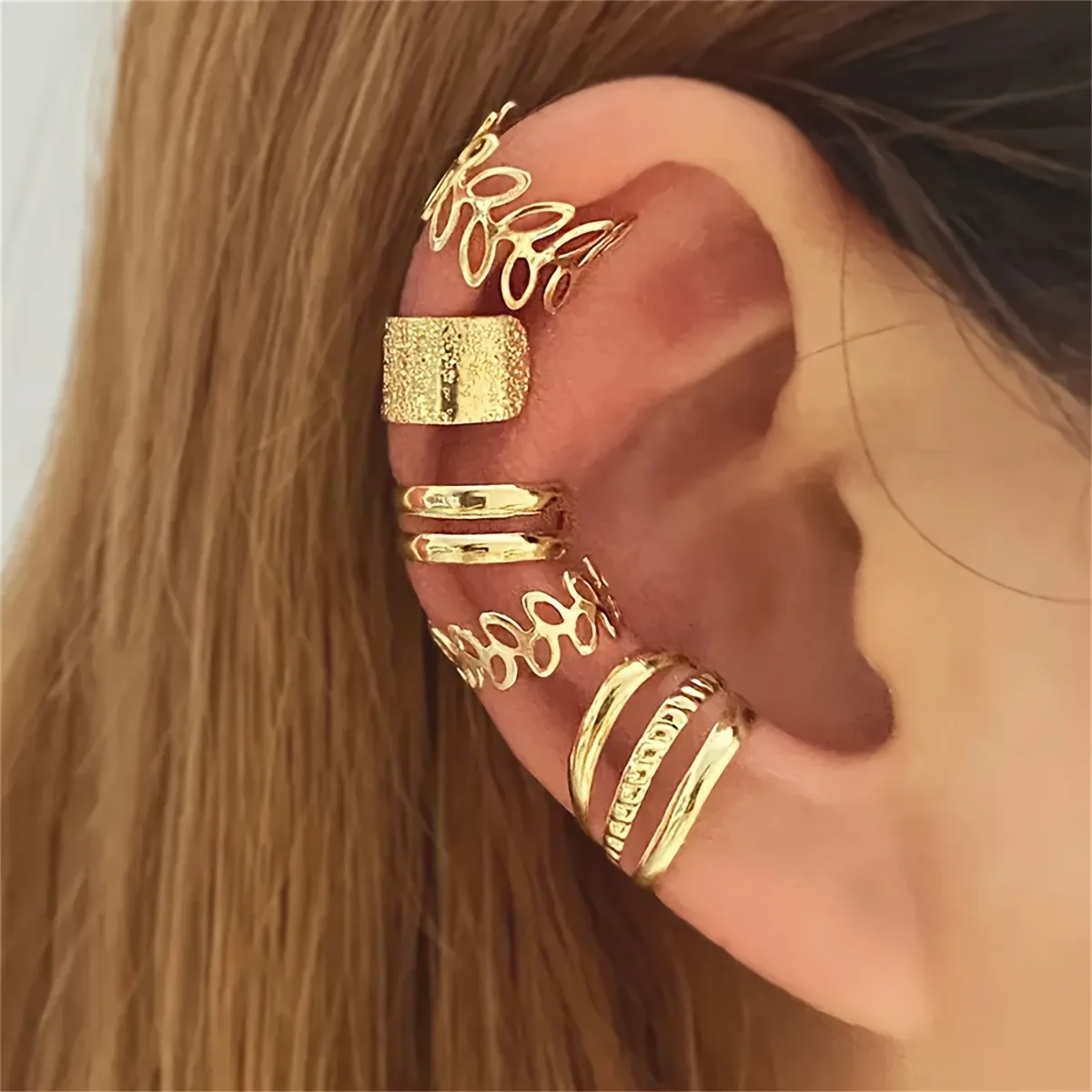 5pcs/set Trendy Elegant Design Ear Cuff Classic Elegant Style Gifts Women's No Piercing Clip Silver Earrings Circle Leaf Shaped 5pcs/set Trendy Elegant Design Ear Cuff Classic Elegant Style Gifts Women's No Piercing Clip Silver Earrings Circle Leaf Shaped