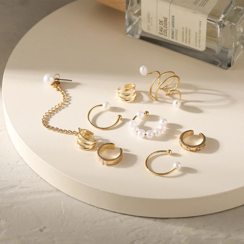5pcs/set Trendy Elegant Design Ear Cuff Classic Elegant Style Gifts Women’s No Piercing Clip Silver Earrings Circle Leaf Shaped 5pcs/set Trendy Elegant Design Ear Cuff Classic Elegant Style Gifts Women's No Piercing Clip Silver Earrings Circle Leaf Shaped