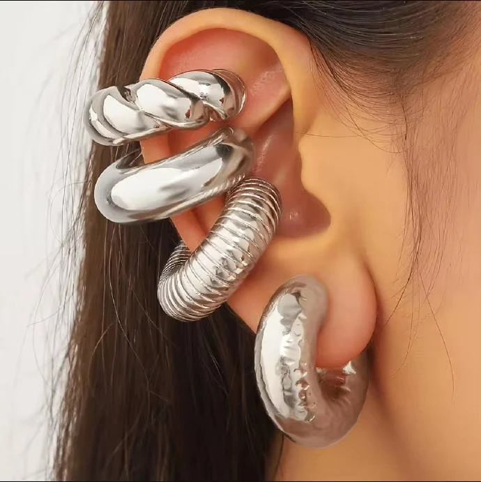 5pcs/set Trendy Elegant Design Ear Cuff Classic Elegant Style Gifts Women's No Piercing Clip Silver Earrings Circle Leaf Shaped 5pcs/set Trendy Elegant Design Ear Cuff Classic Elegant Style Gifts Women's No Piercing Clip Silver Earrings Circle Leaf Shaped