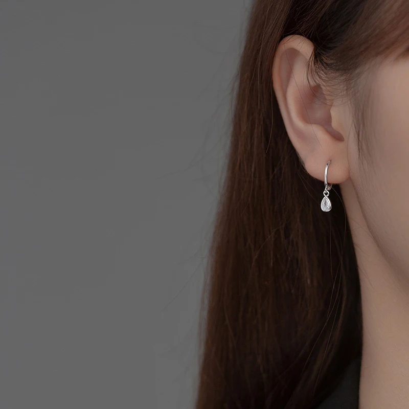 Wholesale 2025 Fashion Water Drop Zircon Hoop Earrings for Women Wedding Party  Simple Style Jewelry Pendientes Accessories Gift