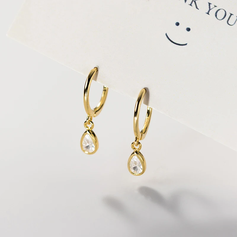 Wholesale 2025 Fashion Water Drop Zircon Hoop Earrings for Women Wedding Party  Simple Style Jewelry Pendientes Accessories Gift