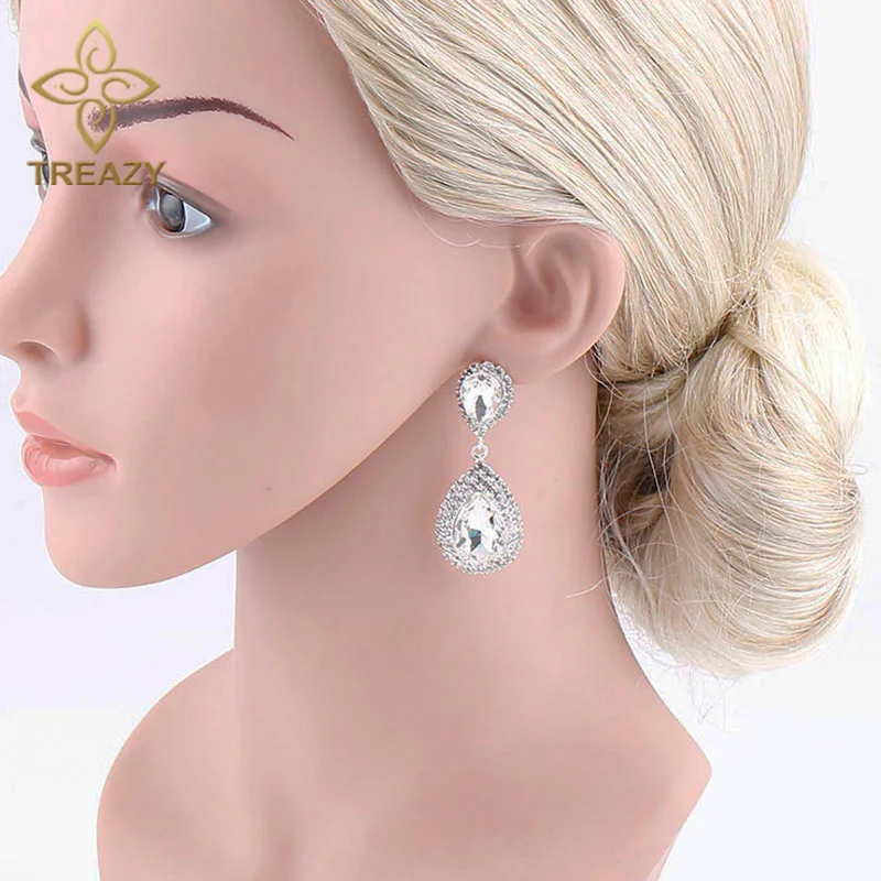 TREAZY NEW Simple Bridal Drop Earrings Silver color Crystal tassels long Earrings for Women Party Jewelry Femme Pendiente