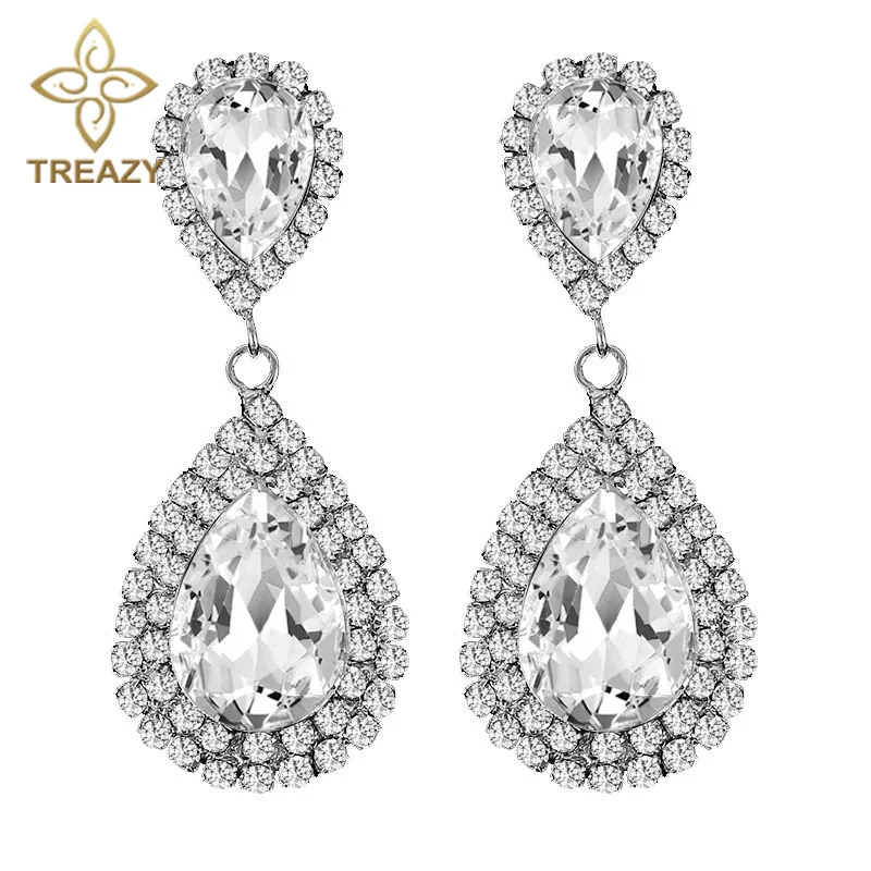 TREAZY NEW Simple Bridal Drop Earrings Silver color Crystal tassels long Earrings for Women Party Jewelry Femme Pendiente