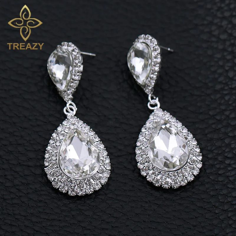 TREAZY NEW Simple Bridal Drop Earrings Silver color Crystal tassels long Earrings for Women Party Jewelry Femme Pendiente