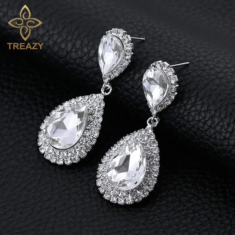 TREAZY NEW Simple Bridal Drop Earrings Silver color Crystal tassels long Earrings for Women Party Jewelry Femme Pendiente