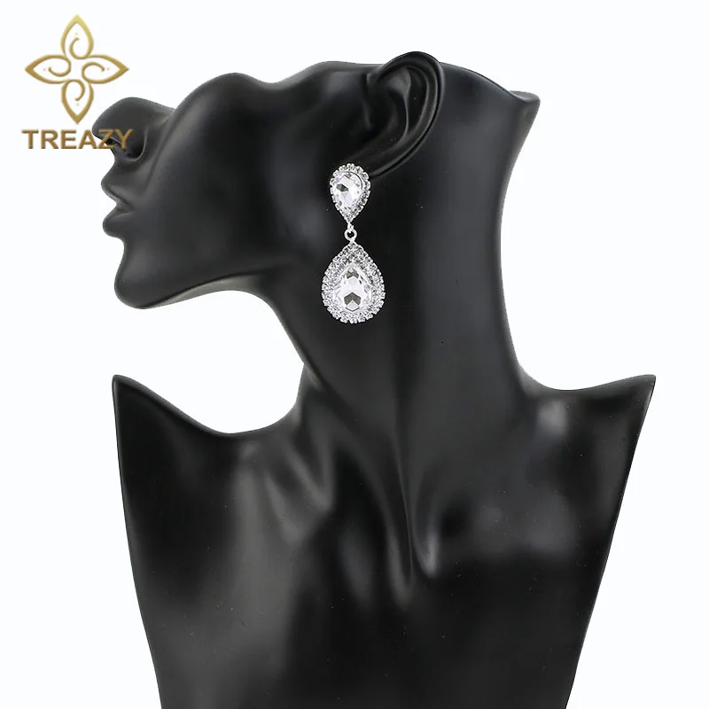 TREAZY NEW Simple Bridal Drop Earrings Silver color Crystal tassels long Earrings for Women Party Jewelry Femme Pendiente