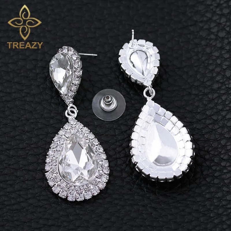 TREAZY NEW Simple Bridal Drop Earrings Silver color Crystal tassels long Earrings for Women Party Jewelry Femme Pendiente
