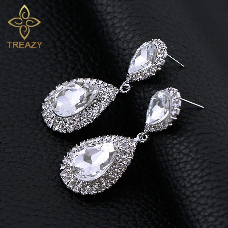 TREAZY NEW Simple Bridal Drop Earrings Silver color Crystal tassels long Earrings for Women Party Jewelry Femme Pendiente