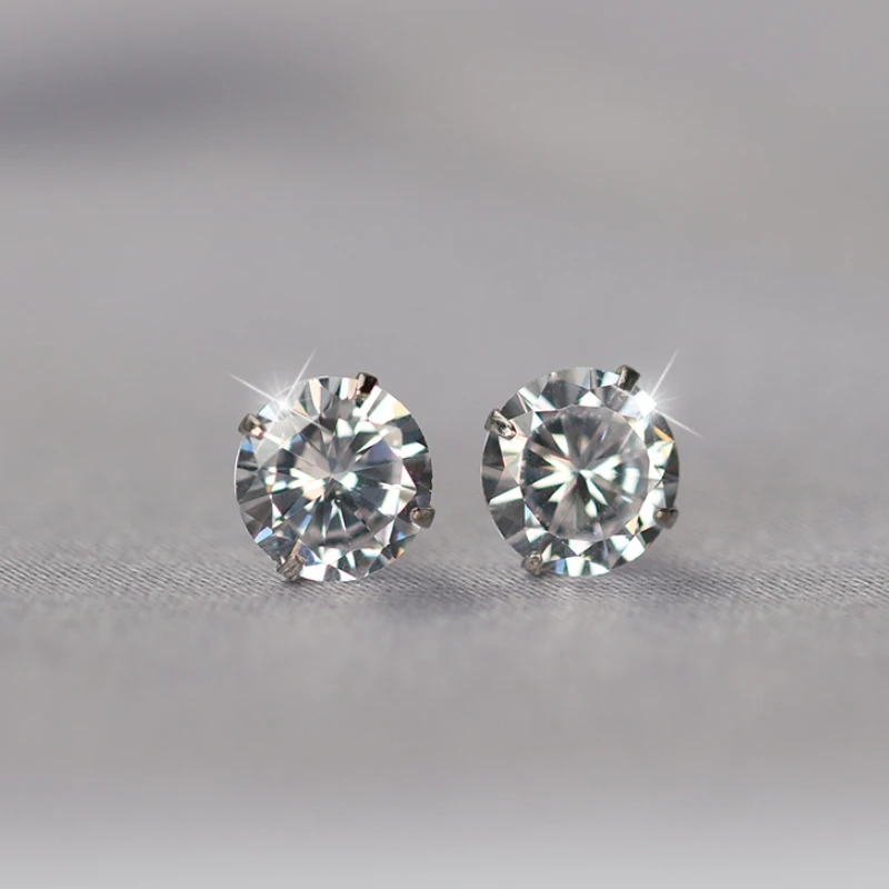 100% Real 925 Sterling Silver Jewelry Women Fashion Cute Tiny Clear Crystal CZ Stud Earrings Gift for Girls Teens Lady