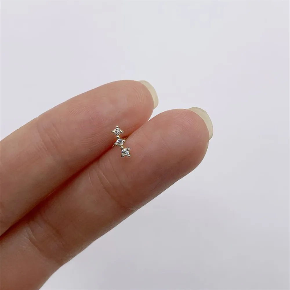 CANNER 925 Sterling Silver Rivet  Zircon Flat Head Ear Bone Piercing For Women Geometric Horse Eyes Party Jewelry Birthday Gifts