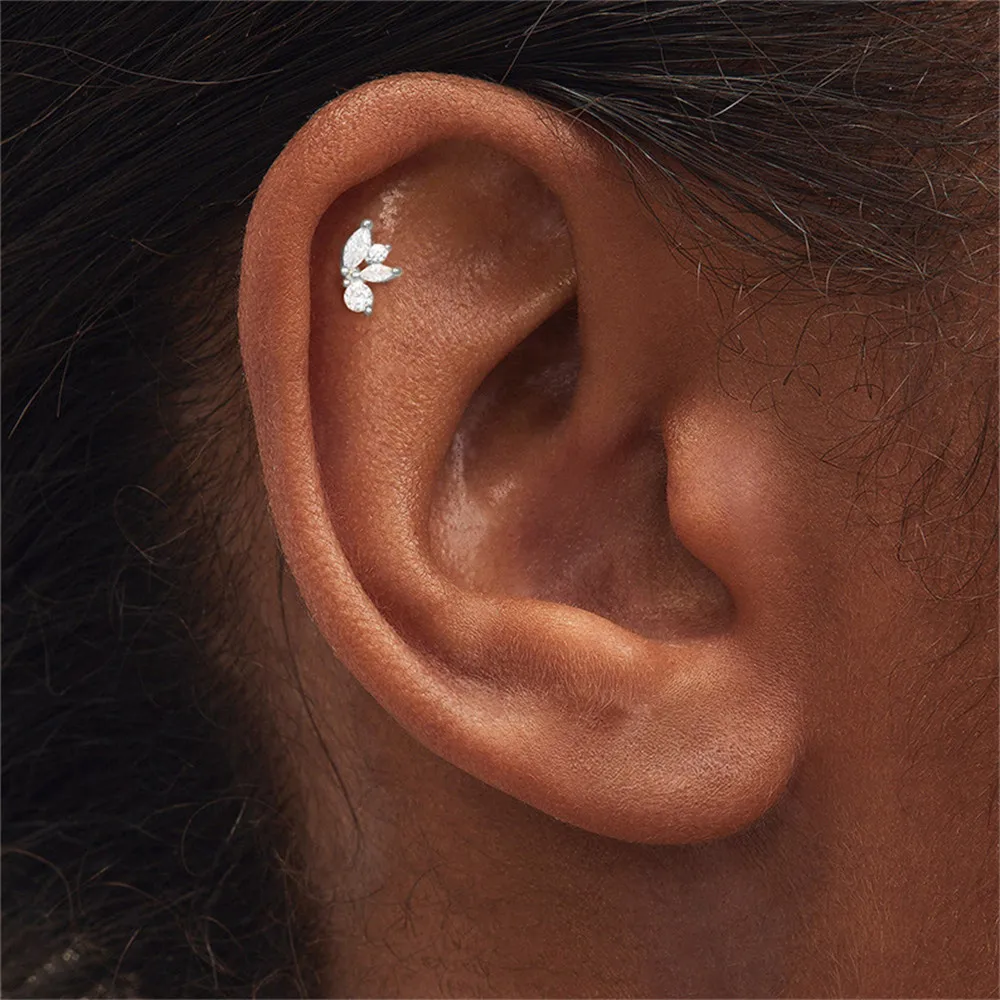 CANNER 925 Sterling Silver Rivet  Zircon Flat Head Ear Bone Piercing For Women Geometric Horse Eyes Party Jewelry Birthday Gifts